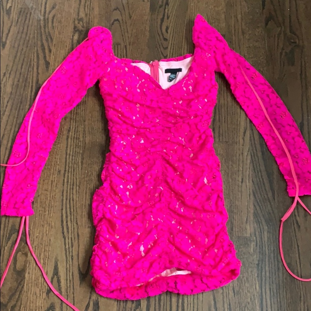 Hot pink crocheted mini dress